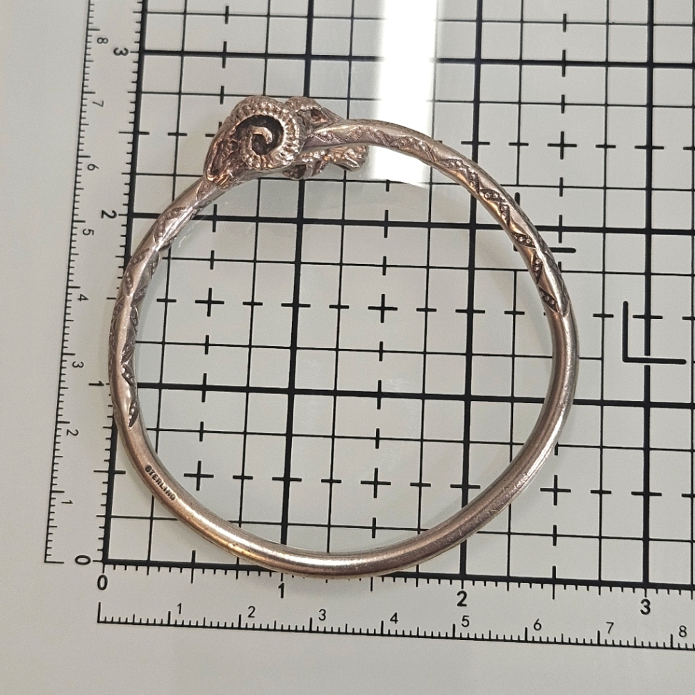 Sterling Silver Ram Head Solid Bypass Cuff Bangle… - image 4